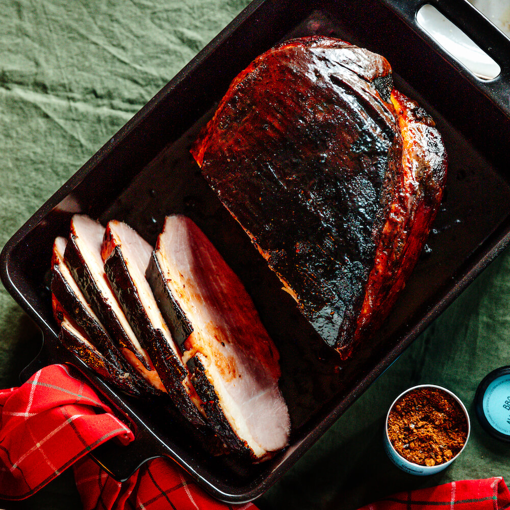 Jamón glaseado con miel y mostaza
