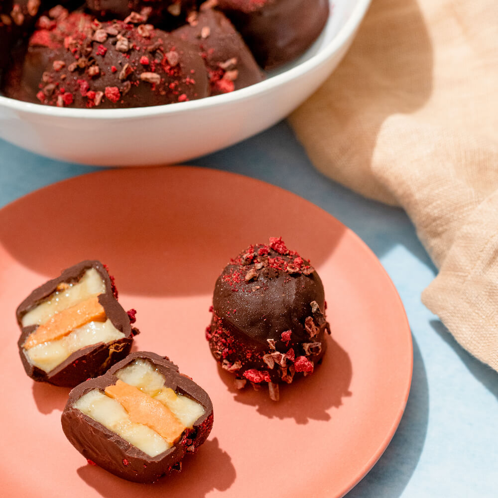 Bocaditos de plátano con chocolate y crema de cacahuete