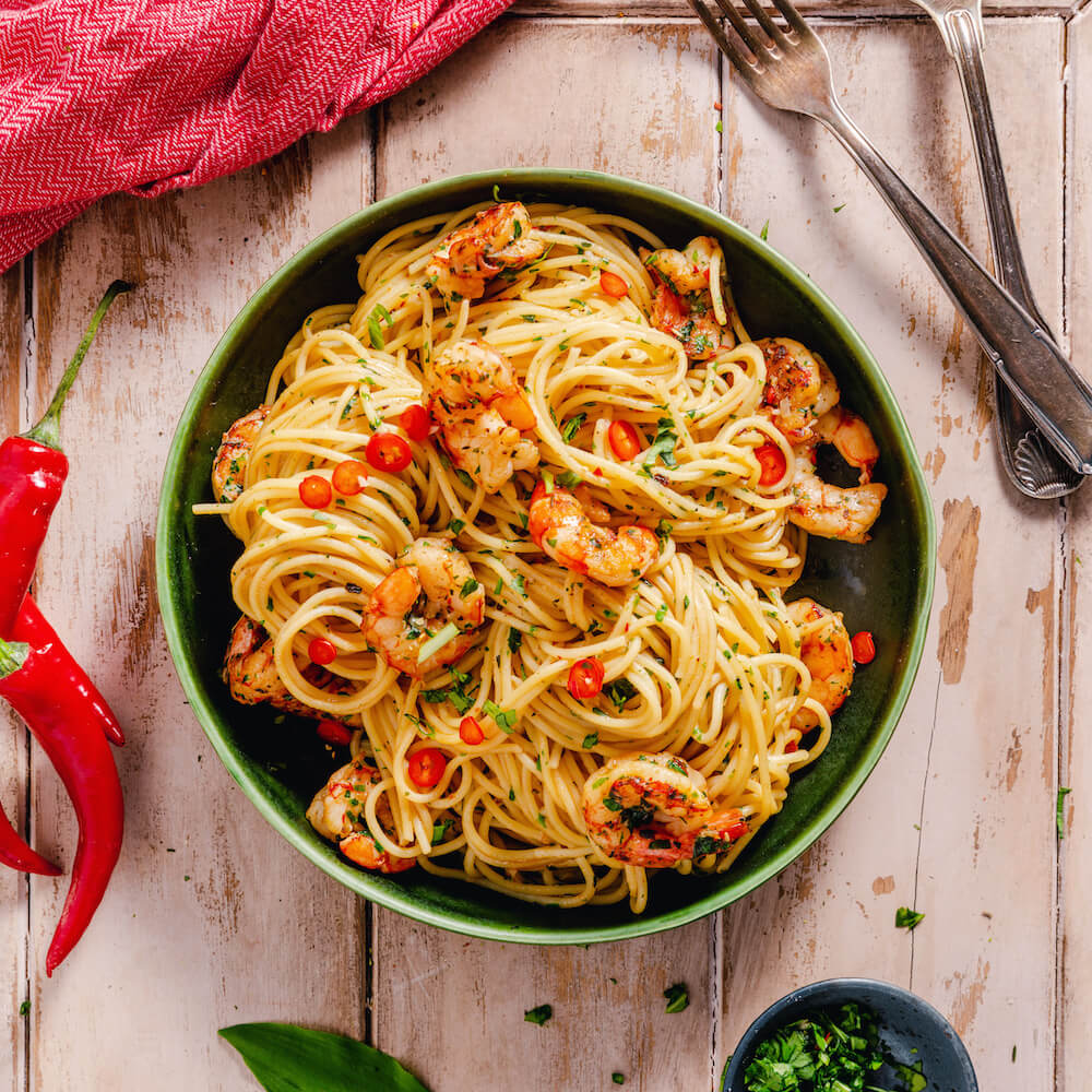 Espaguetis con gambas