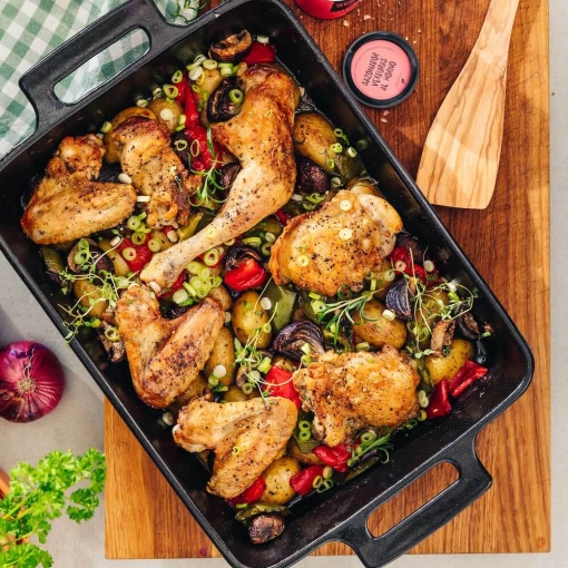 Pollo al horno con verduras