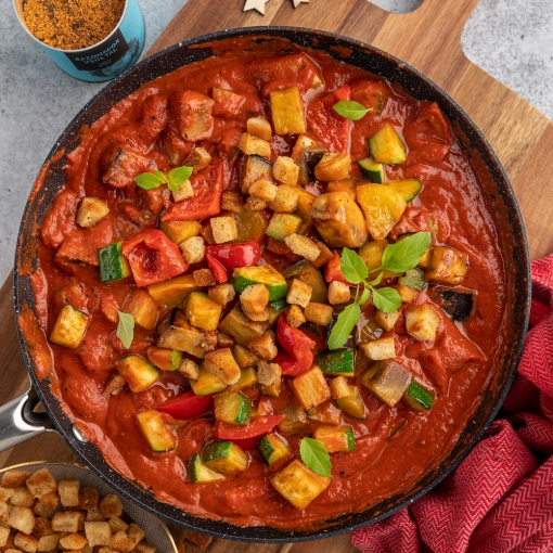Pisto de calabacín con picatostes