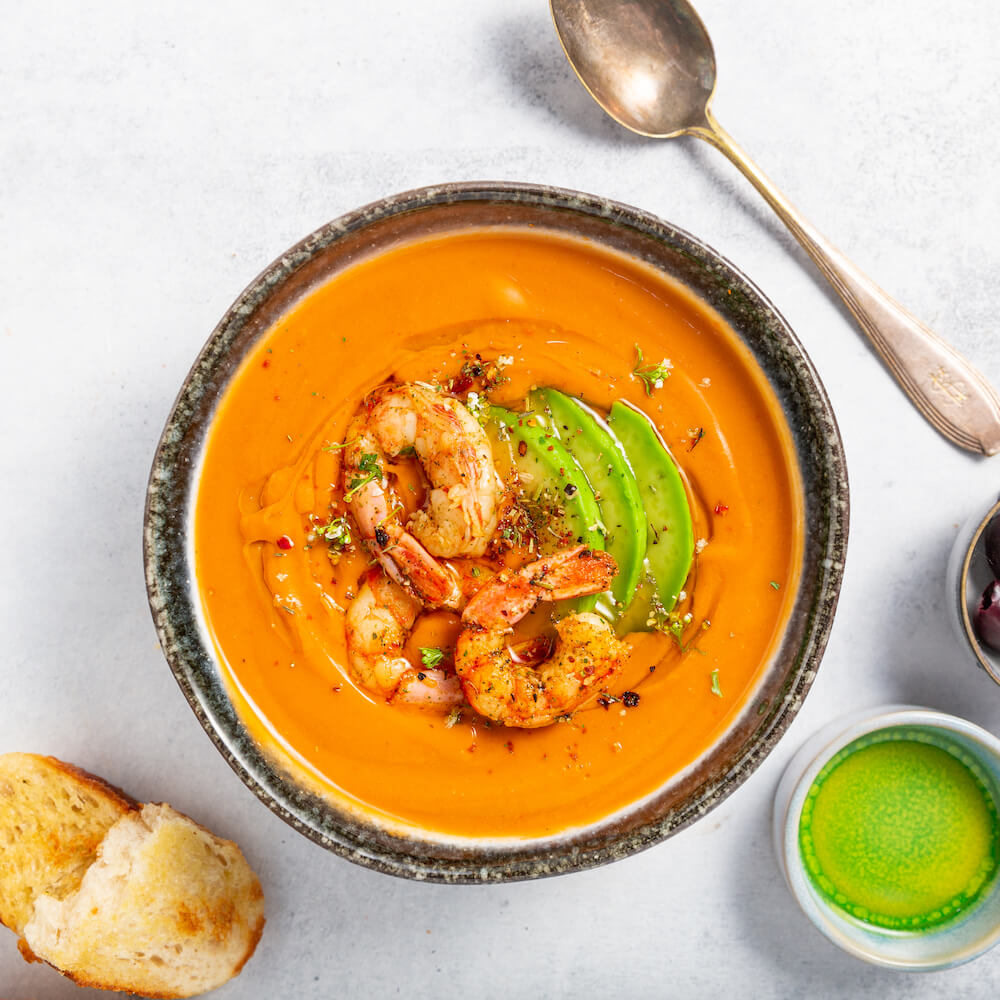 Salmorejo con gambas