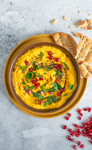 Menú navideño vegetariano, hummus de zanahoria asada